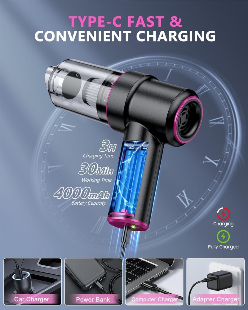 CODN Handheld Car Vacuum Portable Cordless 12000PA, 2 in 1 Handheld Vacuum Cleaner and Air Duster with Multi-Nozzles and LED Light, Mini Hand Held Vacuum Rechargeable for Home, Car, Office, Pet Hair - Image 4